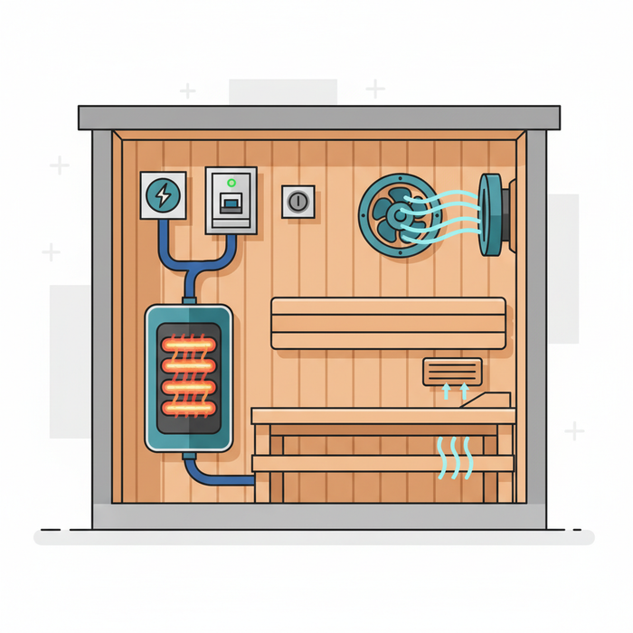Illustration for Safe & Efficient Home Sauna: Understanding Electrical and Ventilation Needs