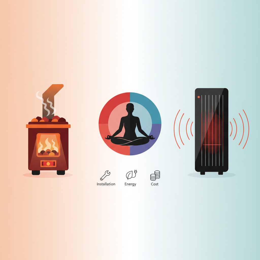 Illustration for Traditional vs. Infrared Sauna Heaters: Key Differences in Installation, Energy, and Cost