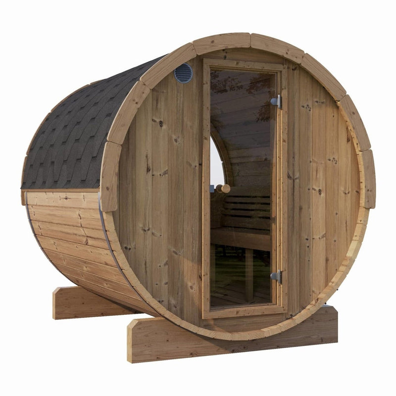 SaunaLife ERGO Series E7W Outdoor Barrel Sauna for 4 People (With Rear Window)