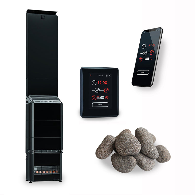 Saunum Air 5 Sauna Heater Package (4.8kW Black Heater + AirIQ Wi-Fi Control Unit + Stones)