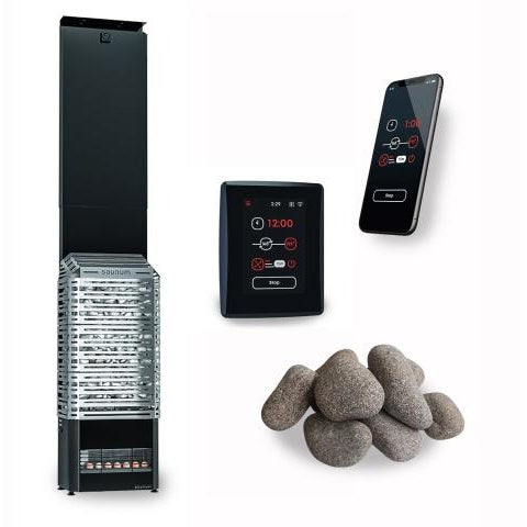 Saunum Air 7 Sauna Heater Package (6.4kW Black Heater + AirIQ Wi-Fi Control Unit + Stones)