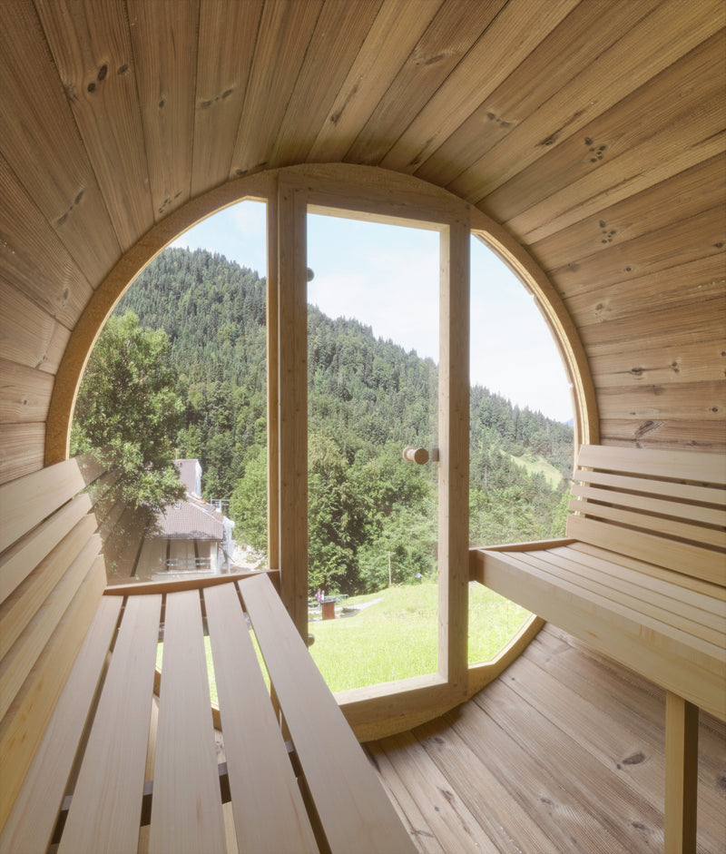 SaunaLife ERGO Series E8G Outdoor Barrel Sauna for 6 People (With All-Glass Front)