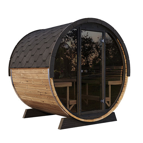 SaunaLife ERGO Elegance Series EE8G Outdoor Barrel Sauna for 6 People (With All-Glass Front)