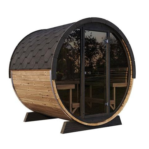 SaunaLife ERGO Elegance Series EE8G Outdoor Barrel Sauna for 6 People (With All-Glass Front)