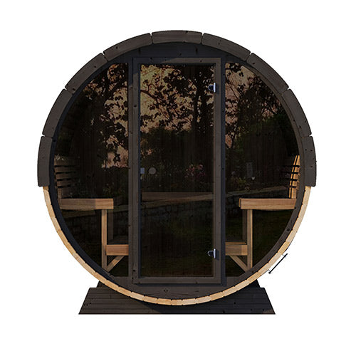 SaunaLife ERGO Elegance Series EE8G Outdoor Barrel Sauna for 6 People (With All-Glass Front)