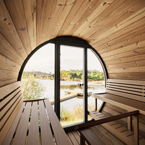 SaunaLife ERGO Elegance Series EE8G Outdoor Barrel Sauna for 6 People (With All-Glass Front)
