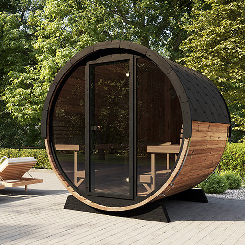SaunaLife ERGO Elegance Series EE8G Outdoor Barrel Sauna for 6 People (With All-Glass Front)