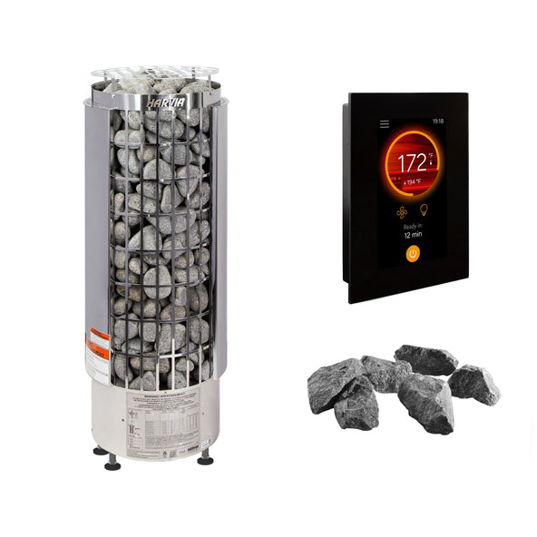Harvia Cilindro PC90E Sauna Heater Package (9.0kW Stainless Steel Heater + Control Unit + Stones)