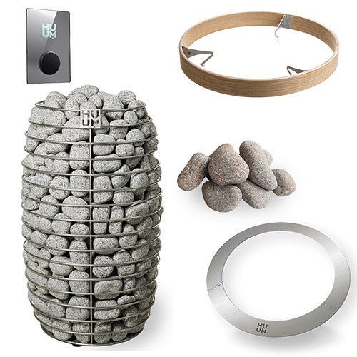 HUUM Hive Mini 11 Haljas Single Luxury Sauna Heater Package (11kW Heater + Control Unit + Embedding Flange + Safety Rail + Stones)