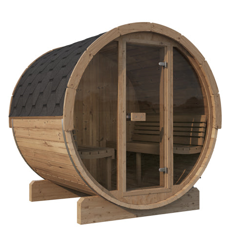 SaunaLife ERGO Series E8G Outdoor Barrel Sauna for 6 People (With All-Glass Front)