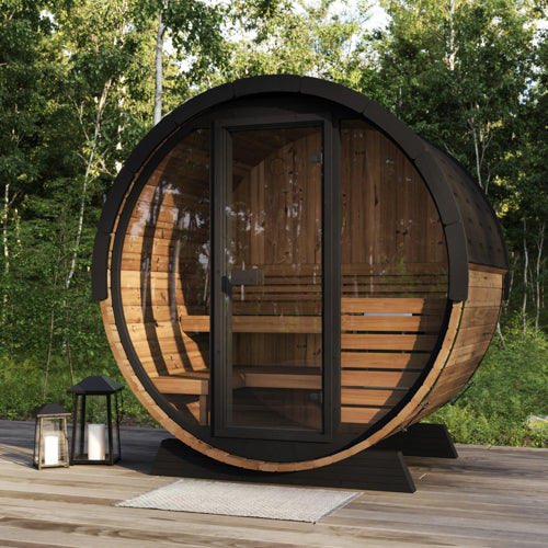 SaunaLife ERGO Elegance Series EE6G Outdoor Barrel Sauna for 4 People (With All-Glass Front)