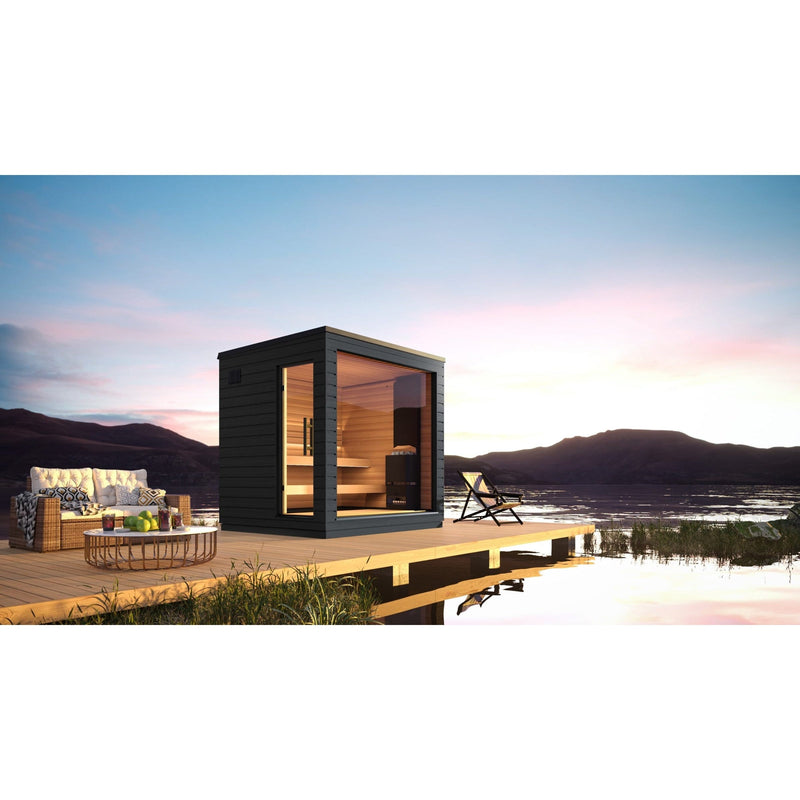 SaunaLife Garden Series G6 Pre-Assembled Outdoor Sauna for 5 People (With All-Glass Front & Door on Right)