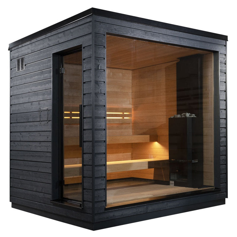 SaunaLife Garden Series G6 Pre-Assembled Outdoor Sauna for 5 People (With All-Glass Front & Door on Right)