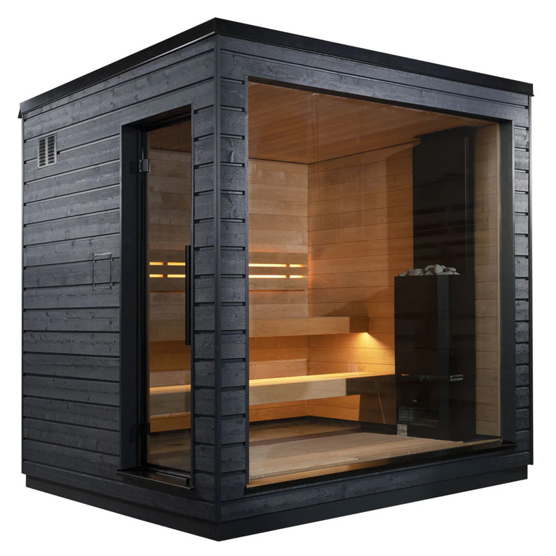 SaunaLife Garden Series G6 Pre-Assembled Outdoor Sauna for 5 People (With All-Glass Front & Door on Right)