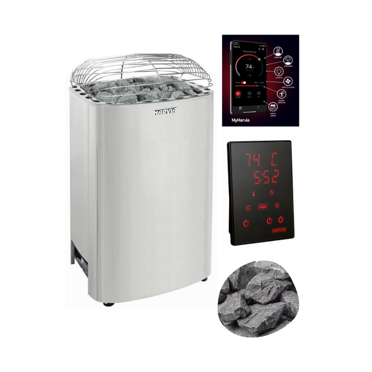 Harvia Club K15G Sauna Heater Package (15.0kW Stainless Steel 208V Heater + Control Unit + Stones)
