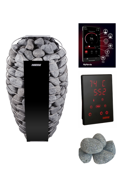 Harvia Spirit SP90E Sauna Heater Package (9.0kW Electric Heater + Control Unit + Stones)