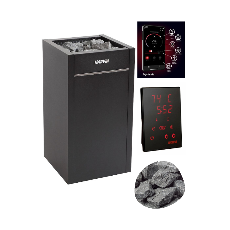Harvia Virta HL60E Sauna Heater Package (6.0kW Stainless Steel Heater + Control Unit + Stones)
