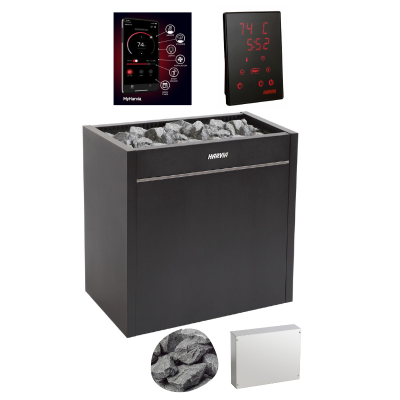 Harvia Virta Pro HL200E Sauna Heater Package (20.0kW Electric Heater + Control Unit w/ Extension Box + Stones)