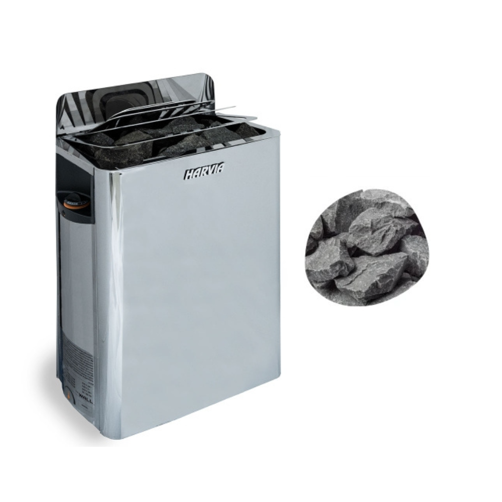 Harvia The Wall Series SWS80 Sauna Heater Package (8.0kW Stainless Steel Heater w/ Built-In Controls + Stones)