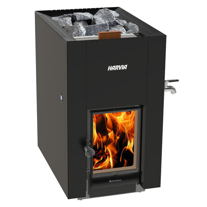 Harvia GreenFlame Series 15.7kW Wood-Burning Sauna Stove With Water Tank (WKLI22GESM)