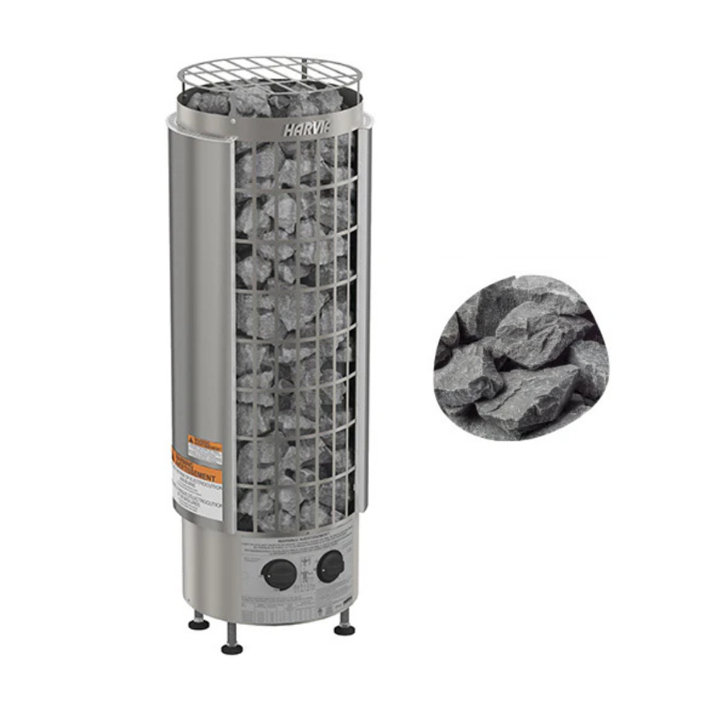 Harvia Cilindro PC80 Sauna Heater Package (8.0kW Stainless Steel Heater w/ Built-In Controls + Stones)