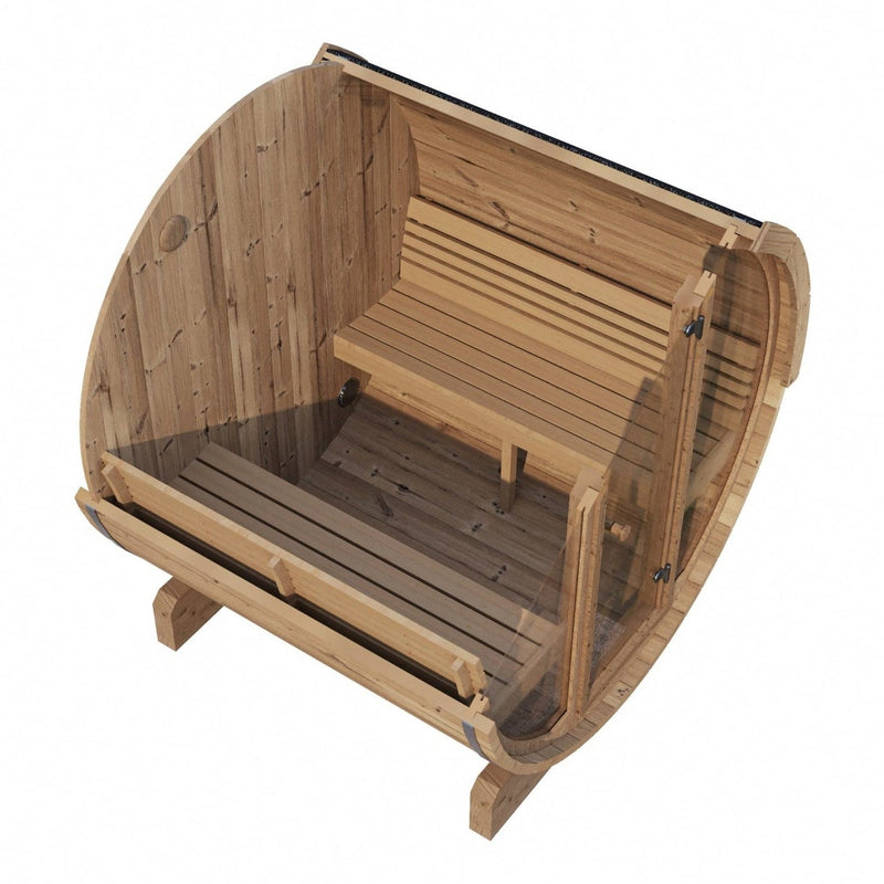 SaunaLife ERGO Series E7G Outdoor Barrel Sauna for 4 People (With All-Glass Front)