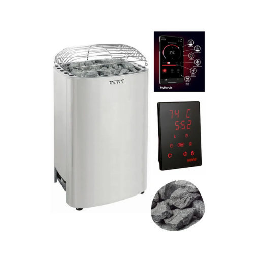 Harvia Club K12.5G Sauna Heater Package (12.5kW Stainless Steel 240V Heater + Control Unit + Stones)