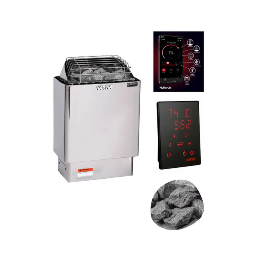 Harvia KIP45W Sauna Heater Package (4.5kW Stainless Steel 208V Heater + Control Unit + Stones)