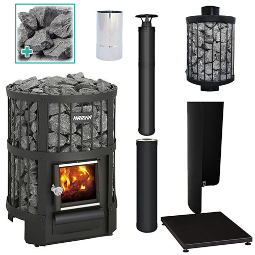 Harvia Legend 150 Sauna Stove Deluxe Package w/ Water Heater - Black (16kW Wood-Burning Stove + 8 Accessories)