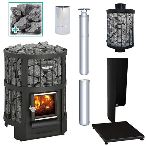 Harvia Legend 150 Sauna Stove Deluxe Package w/ Water Heater - Stainless (16kW Wood-Burning Stove + 8 Accessories)