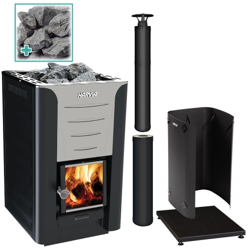 Harvia Pro 20 Sauna Stove Package - Black (24kW Wood-Burning Stove + 6 Accessories)
