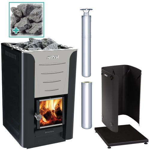 Harvia Pro 20 Sauna Stove Package - Stainless (24kW Wood-Burning Stove + 6 Accessories)