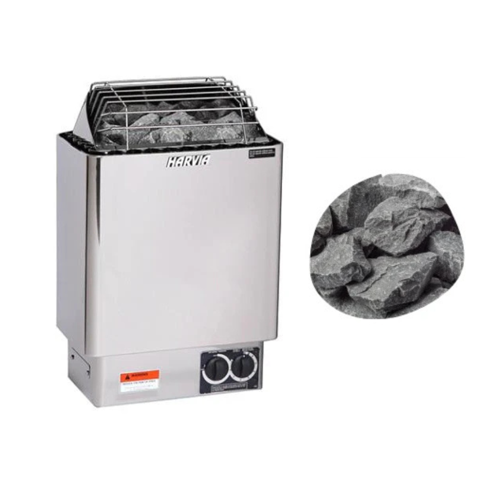 Harvia KIP45B Sauna Heater Package (4.5kW Stainless Steel Heater w/ Built-In Controls + Stones)