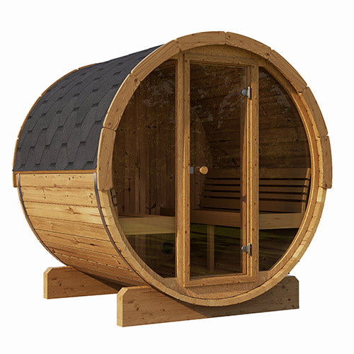 SaunaLife ERGO Series E7G Outdoor Barrel Sauna for 4 People (With All-Glass Front)