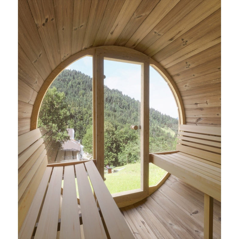 SaunaLife ERGO Series E7G Outdoor Barrel Sauna for 4 People (With All-Glass Front)