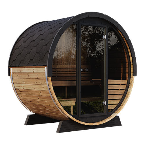 SaunaLife ERGO Elegance Series EE6G Outdoor Barrel Sauna for 4 People (With All-Glass Front)