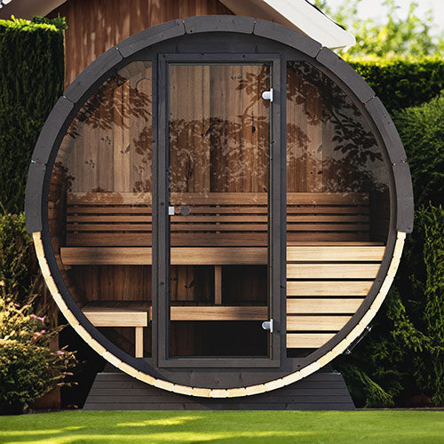 SaunaLife ERGO Elegance Series EE6G Outdoor Barrel Sauna for 4 People (With All-Glass Front)