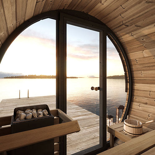 SaunaLife ERGO Elegance Series EE6G Outdoor Barrel Sauna for 4 People (With All-Glass Front)
