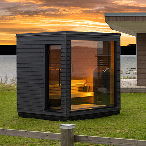 SaunaLife Garden Series G6 Pre-Assembled Outdoor Sauna for 5 People (With All-Glass Front & Door on Right)