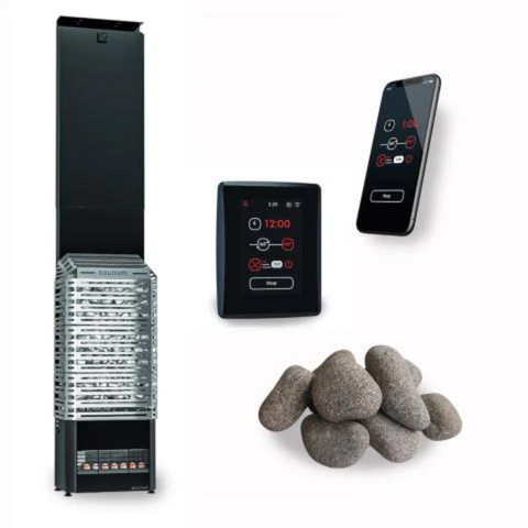 Saunum Air 5 Sauna Heater Package (4.8kW Stainless Steel Heater + AirIQ Wi-Fi Control Unit + Stones)